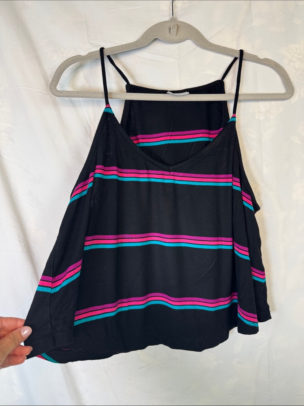 Abound Black Tank Top with Pink & Teal Stripes